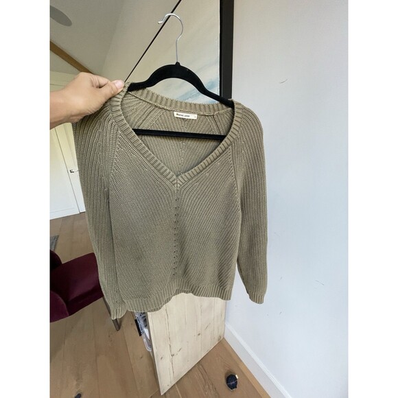 Marine Layer Women Ezra V-Neck Cotton Chunky Knit Sweater Pullover Boho Casual - Picture 4 of 6